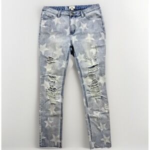 Easel Women's Jeans‎ Size M (31x29) Stars Distressed Raw Hem Mid Rise Slim Fit